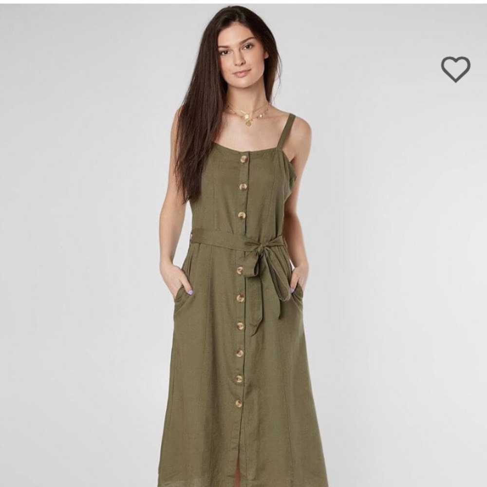 Olive Linen Button Down Dress